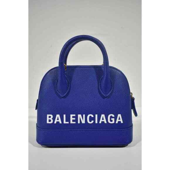 Balenciaga Ville XXS Blue White Logo Grained Top Handle Shoulder Crossbody Bag - Picture 8 of 12